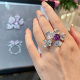 Eternity Amethyst Flower Rings Silver Bling Zirconia Wedding Engagement