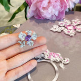 Eternity Amethyst Flower Rings Silver Bling Zirconia Wedding Engagement
