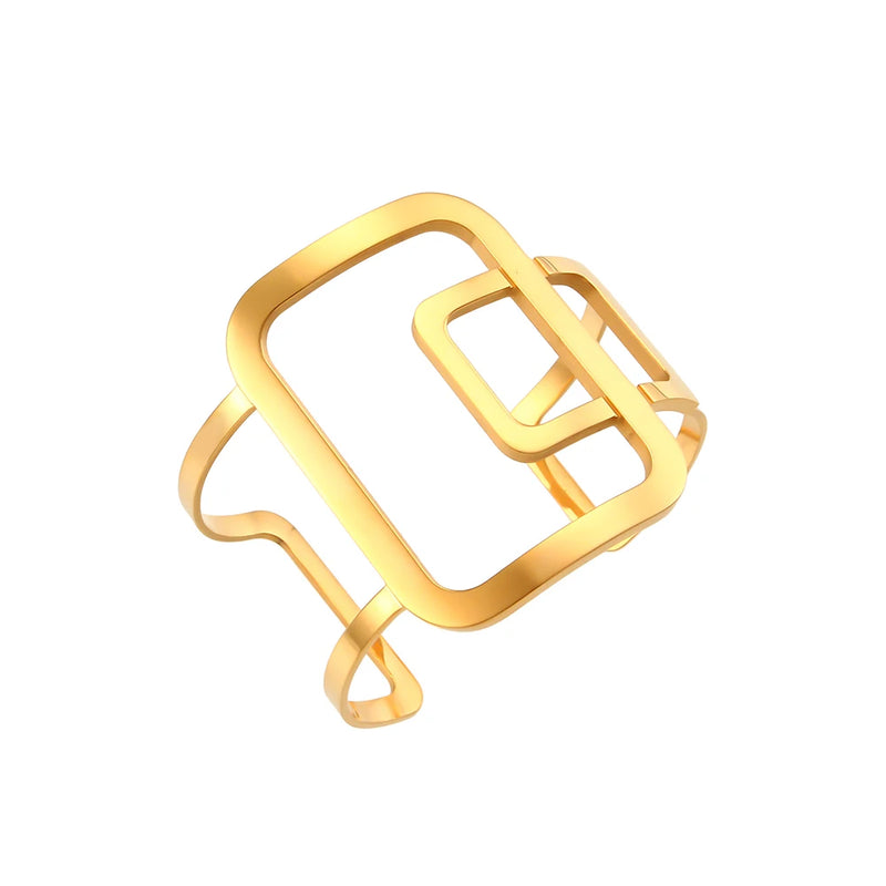 Geometric Square Stainless Steel Cuff Bracelet for Women