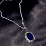 Huge Sapphire Pendant Necklace 925 Sterling Silver CZ Chain