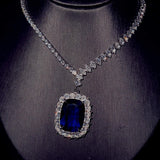 Huge Sapphire Pendant Necklace 925 Sterling Silver CZ Chain