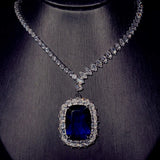 Huge Sapphire Pendant Necklace 925 Sterling Silver CZ Chain