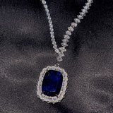 Huge Sapphire Pendant Necklace 925 Sterling Silver CZ Chain