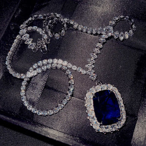 Huge Sapphire Pendant Necklace 925 Sterling Silver CZ Chain