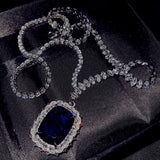 Huge Sapphire Pendant Necklace 925 Sterling Silver CZ Chain