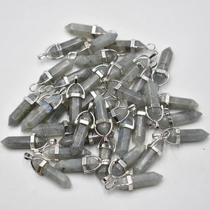 Labrador Stone Charms Hexagonal Healing Reiki Point Pendants 24pcs