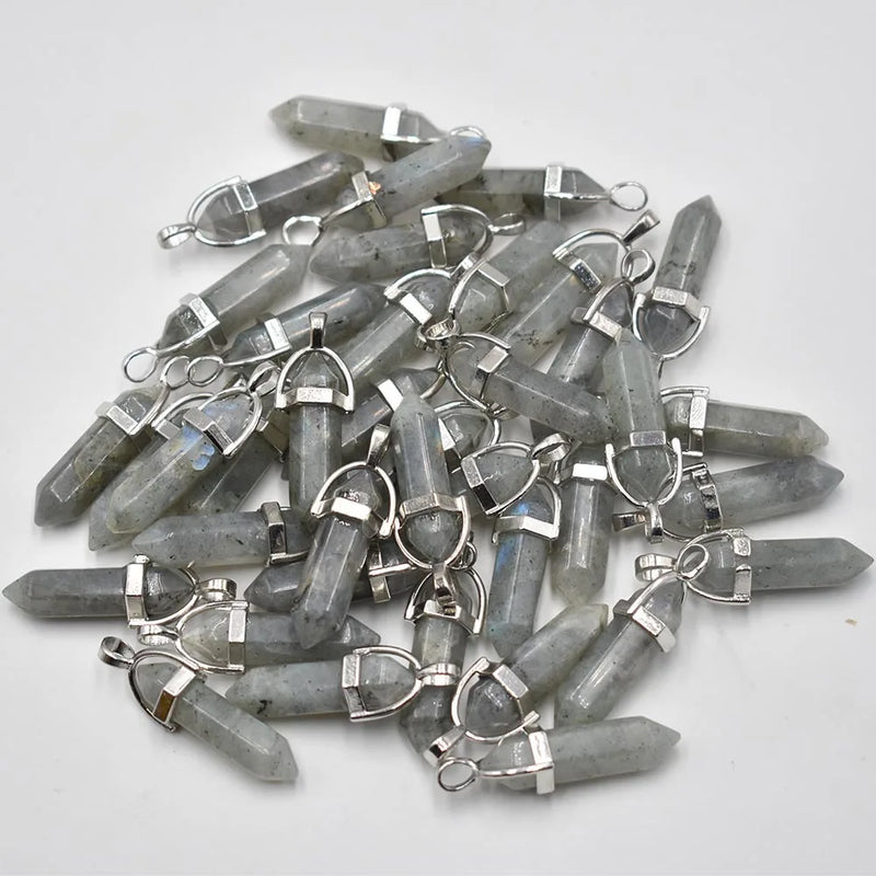 Labrador Stone Charms Hexagonal Healing Reiki Point Pendants 24pcs