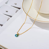 Green Enamel Heart Pendant Chain Necklace Woman Accessories Jewelry