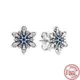 925 Silver Daisy Snowflake Zircon Stud Earrings Women Jewelry