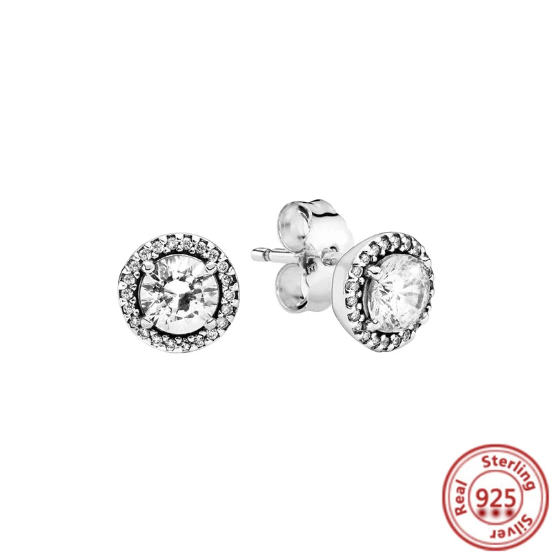 925 Silver Daisy Snowflake Zircon Stud Earrings Women Jewelry