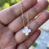 12mm Op17 Four Leaf Flower Clover Synthetic Opal Necklace