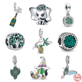 925 Silver Elephant Charm Bead Lucky Clover Pendant