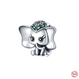 925 Silver Elephant Charm Bead Lucky Clover Pendant
