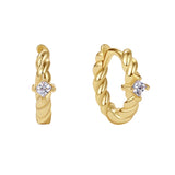 925 Silver Minimalist Twisted Rope Hoop Earrings CZ 18K Plated Round Earrings