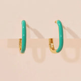925 Silver Plated Green Enamel Hoop Earrings Square Piercing Jewelry