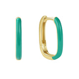 925 Silver Plated Green Enamel Hoop Earrings Square Piercing Jewelry