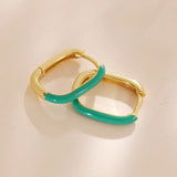 925 Silver Plated Green Enamel Hoop Earrings Square Piercing Jewelry