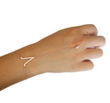 925 Silver Chevron Charm Cz Station Chain Bracelet with Ring Chain