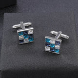 Green Rhinestone Cufflinks for Mens Crystal Silvery Shirt Cuff Links