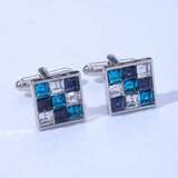 Green Rhinestone Cufflinks for Mens Crystal Silvery Shirt Cuff Links