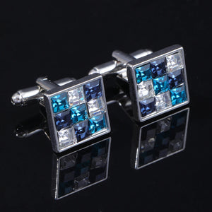 Green Rhinestone Cufflinks for Mens Crystal Silvery Shirt Cuff Links