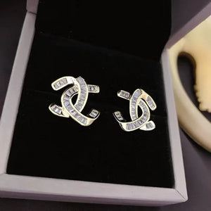 Irregular Letter C Zircon Stud Earrings