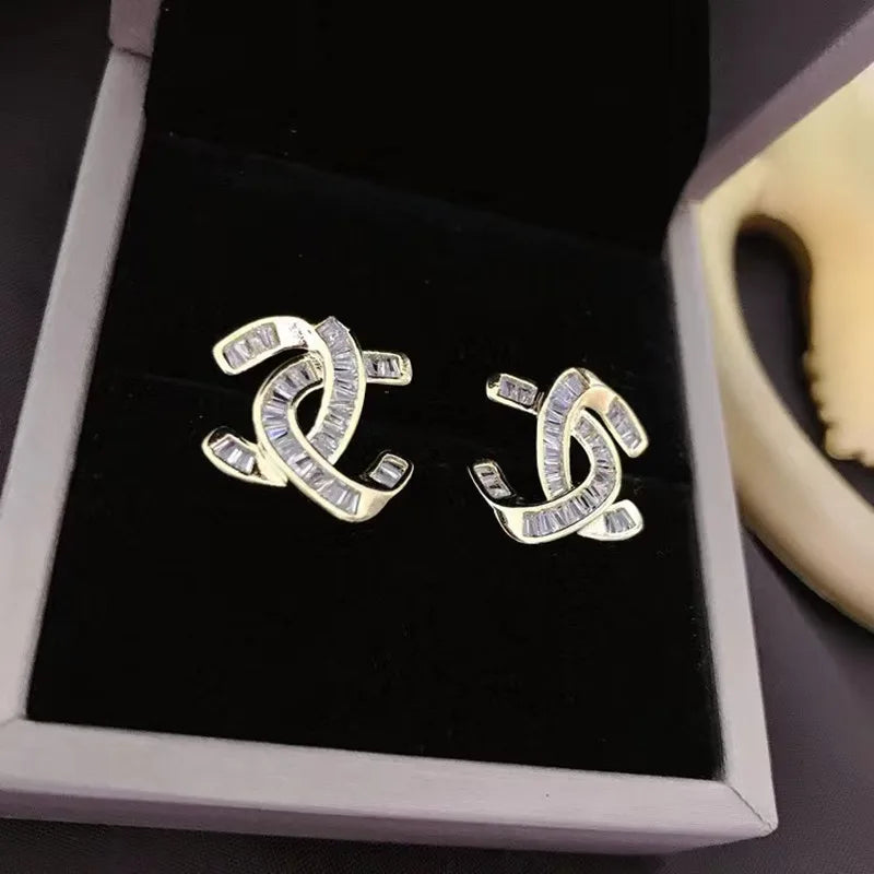 Irregular Letter C Zircon Stud Earrings