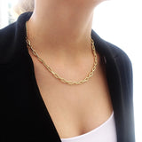 Cuban Paper Clip Chain Necklace Women Stainless Steel