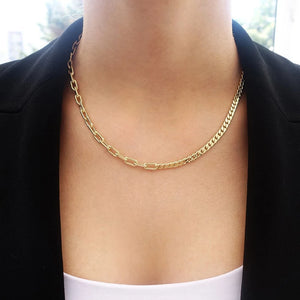 Cuban Paper Clip Chain Necklace Women Stainless Steel