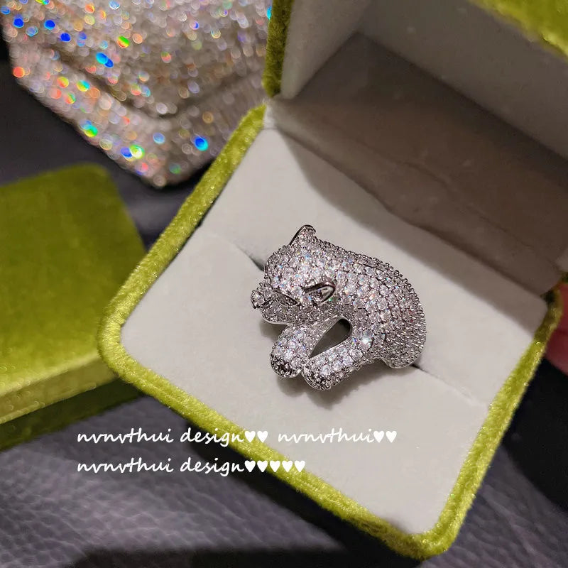 Silver Leopard Open Ring for Women Party Animal Jewelry Gift