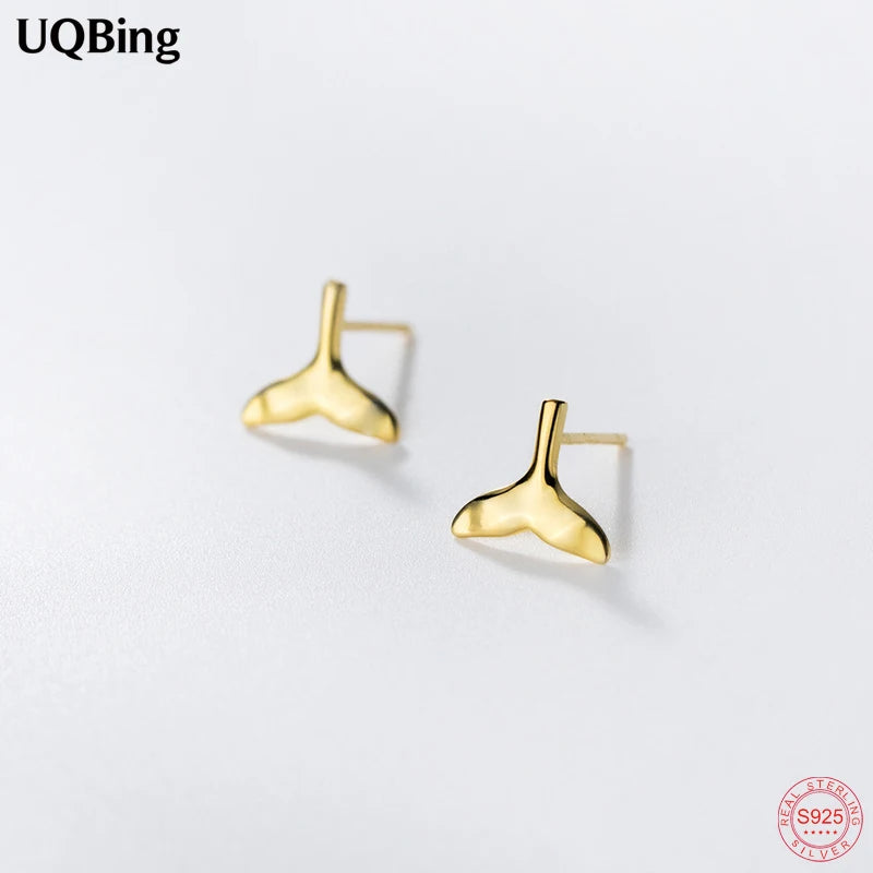 Mermaid Fish Tail Stud Earrings 18K Plated Jewelry