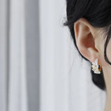 Opal CZ Leaf Earring for Women Bling Zircon Anti-allergy Stud Earrings