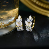 Opal CZ Leaf Earring for Women Bling Zircon Anti-allergy Stud Earrings