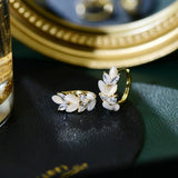 Opal CZ Leaf Earring for Women Bling Zircon Anti-allergy Stud Earrings