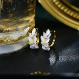 Opal CZ Leaf Earring for Women Bling Zircon Anti-allergy Stud Earrings
