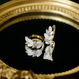 Opal CZ Leaf Earring for Women Bling Zircon Anti-allergy Stud Earrings