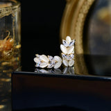 Opal CZ Leaf Earring for Women Bling Zircon Anti-allergy Stud Earrings