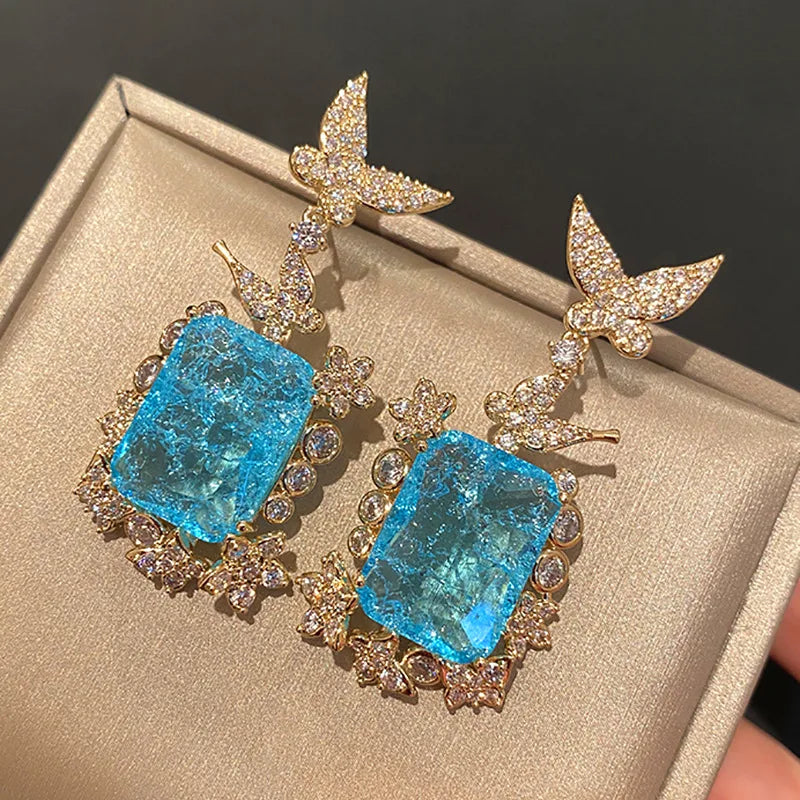 Butterfly Drop Earing with Zircon Pendant Dangler