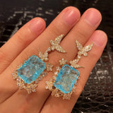 Butterfly Drop Earing with Zircon Pendant Dangler