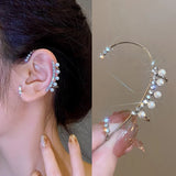 Geometric Crystal Pearl Clip Earrings for Women Girls Ear Cuffs
