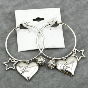Crystal Round Drop Earrings Love Heart Shinny Star Dangle Earrings