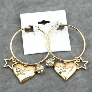 Crystal Round Drop Earrings Love Heart Shinny Star Dangle Earrings