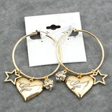 Crystal Round Drop Earrings Love Heart Shinny Star Dangle Earrings