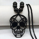 Gothic Skull Stainless Steel Necklace Women Long Bead Necklaces Pendant