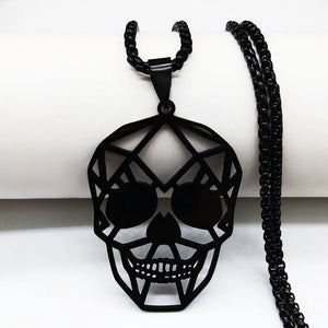 Gothic Skull Stainless Steel Necklace Women Long Bead Necklaces Pendant