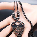 Gothic Skull Stainless Steel Necklace Women Long Bead Necklaces Pendant