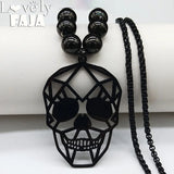 Gothic Skull Stainless Steel Necklace Women Long Bead Necklaces Pendant