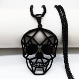 Gothic Skull Stainless Steel Necklace Women Long Bead Necklaces Pendant