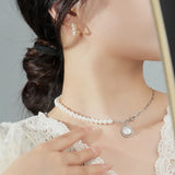 925 Silver Baroque Pearl Zircon Choker Necklace