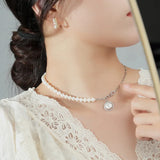 925 Silver Baroque Pearl Zircon Choker Necklace
